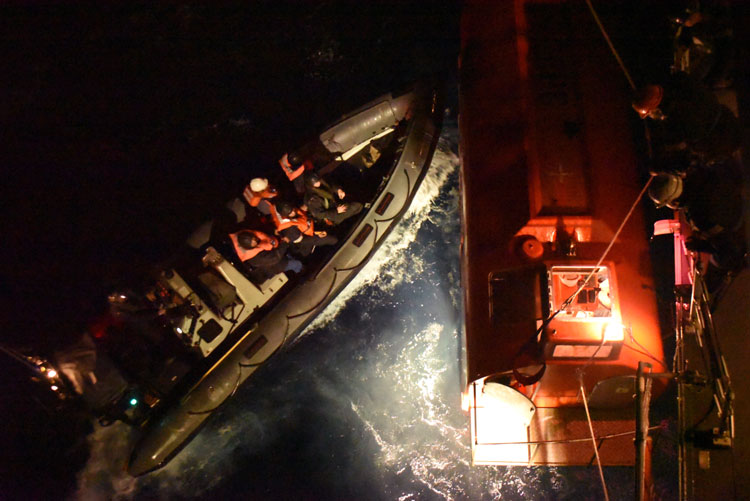 HMS Argyll rescues all 27 crew from blazing ship in Bay of Biscay