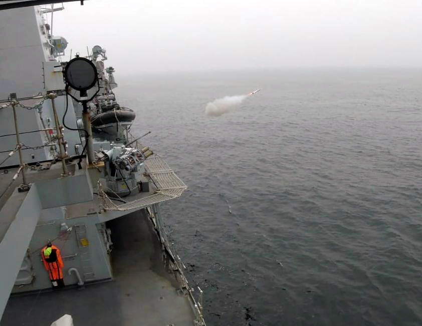 HMS Sutherland fired four new Martlet missiles at a fast-moving speedboat off the Welsh
