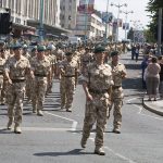 Royal Marines marching through the city of Plymouth