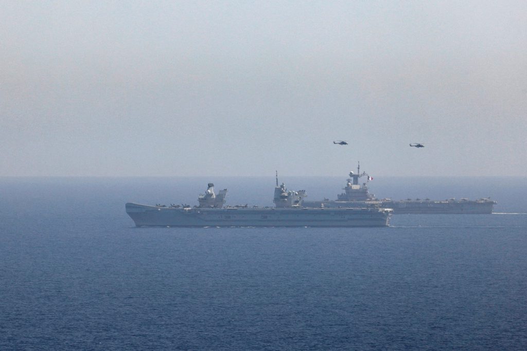 HMS Queen Elizabeth and French aircraft carrier FS Charles de Gaulle during Exercise Gallic Strike