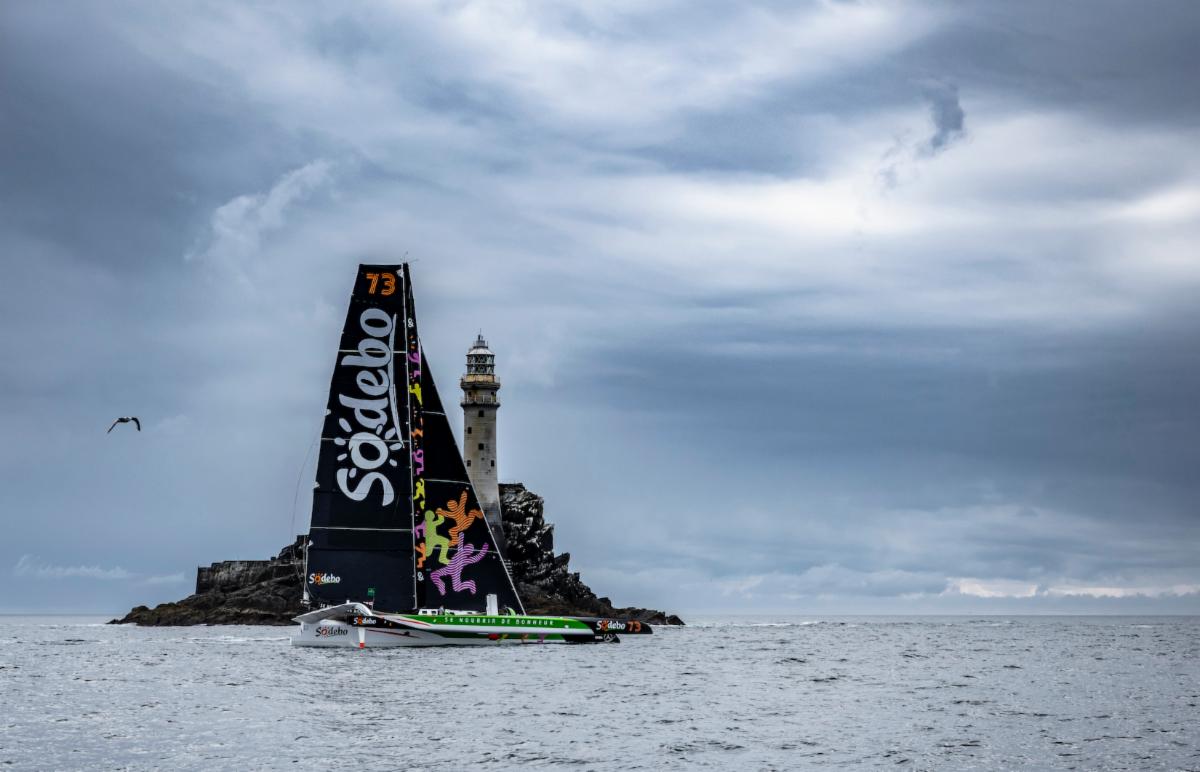 Thomas Coville’s Sodebo Ultim 3 finished the Rolex Fastnet Race in Cherbourg