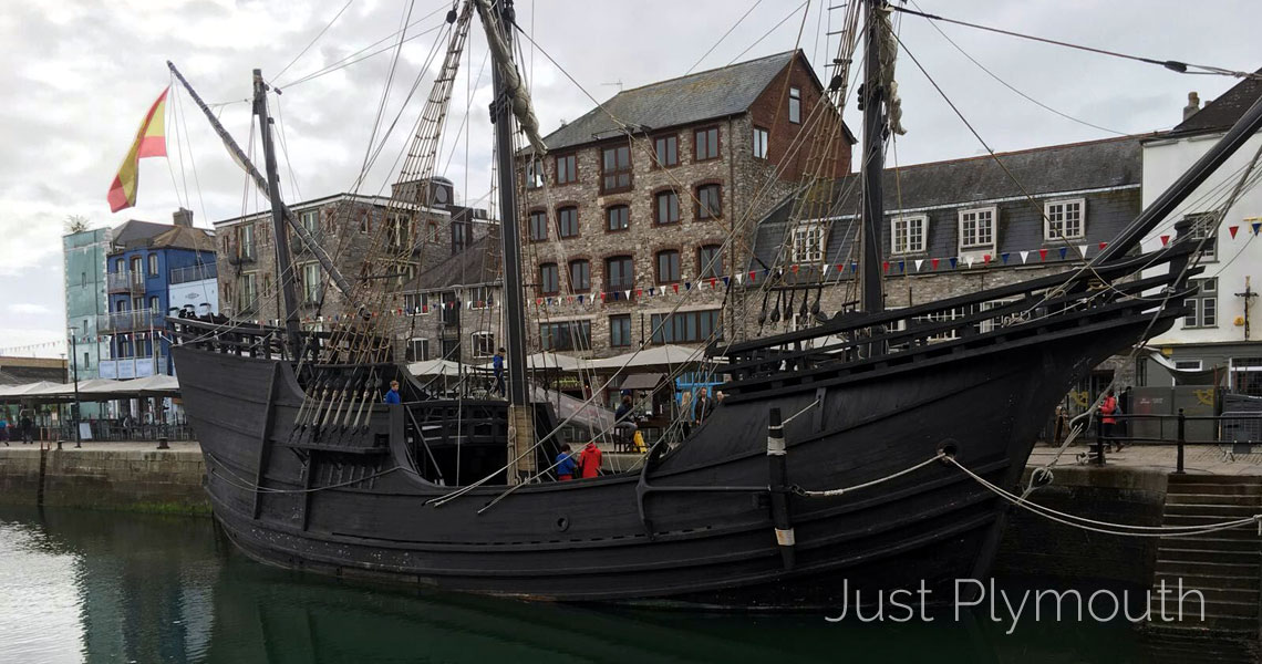 Visiting Spanish Galleon moored up in Plymouth Barbican Sutton Marina