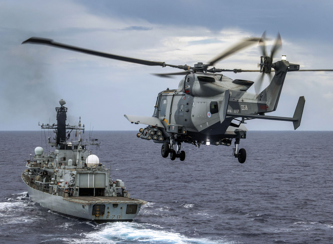 Wildcat helicopter and HMS Kent