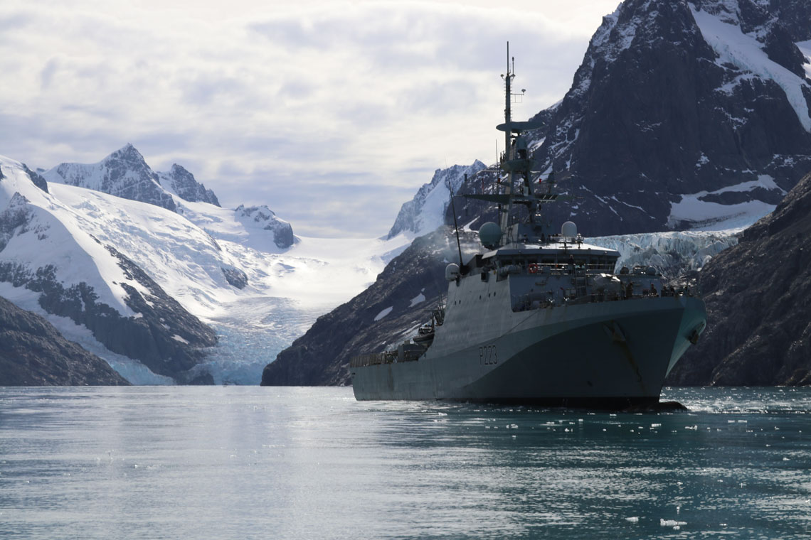 Patrol ship HMS Medway sails into a world of stark beauty in the South Atlantic