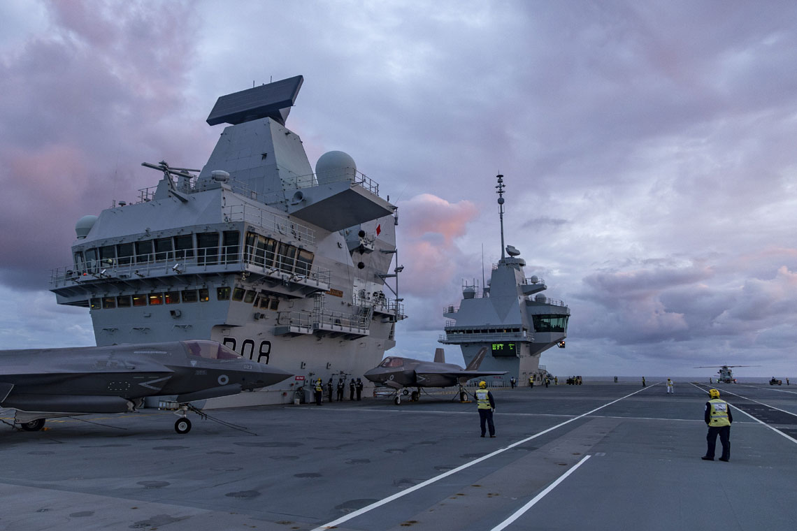 HMS Queen Elizabeth and her embarked jets and helicopters
