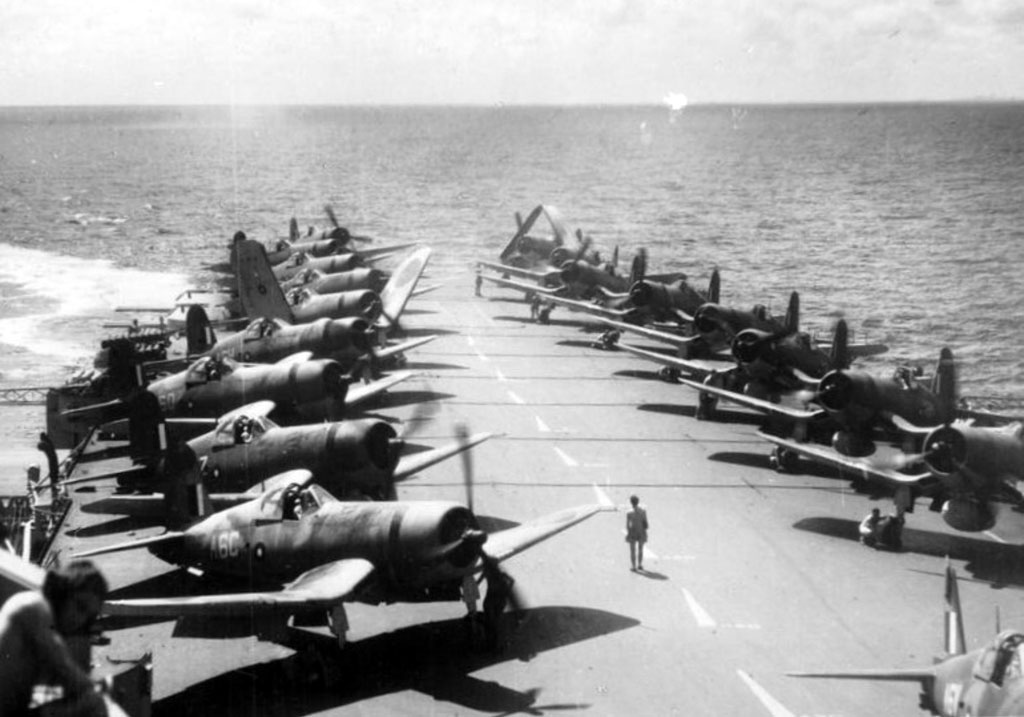 Corsairs arrayed on the deck of HMS Illustrious