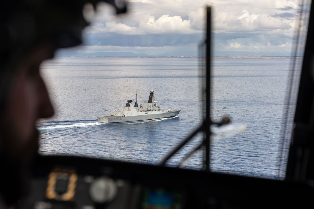 Royal Navy fliers pass six-week mark safeguarding Cyprus from drone and missile attack. Merlin Helicopter
