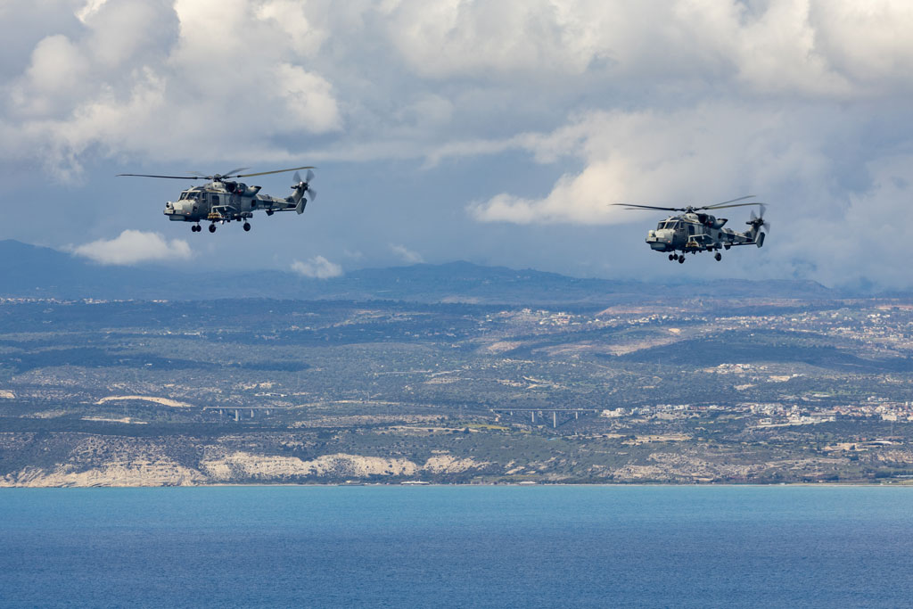 Royal Navy fliers pass six-week mark safeguarding Cyprus from drone and missile attack. Wildcat Helicopters
