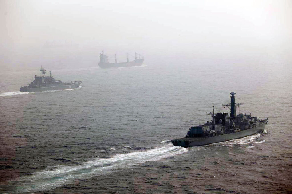 SMST escorting the Russian Navy Ropucha Class LST Aleksander Shabalin and the tanker MV Mikhail Britnev in the English Channel Monday
